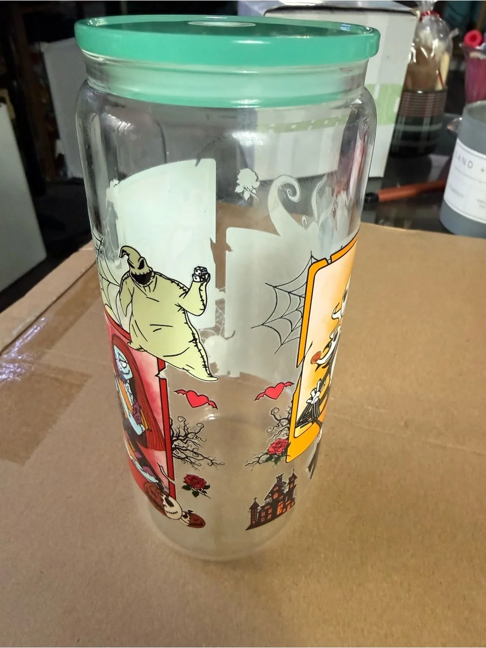 The Nightmare Before Christmas Jack Skellington Glass with acrylic Aqua Lid